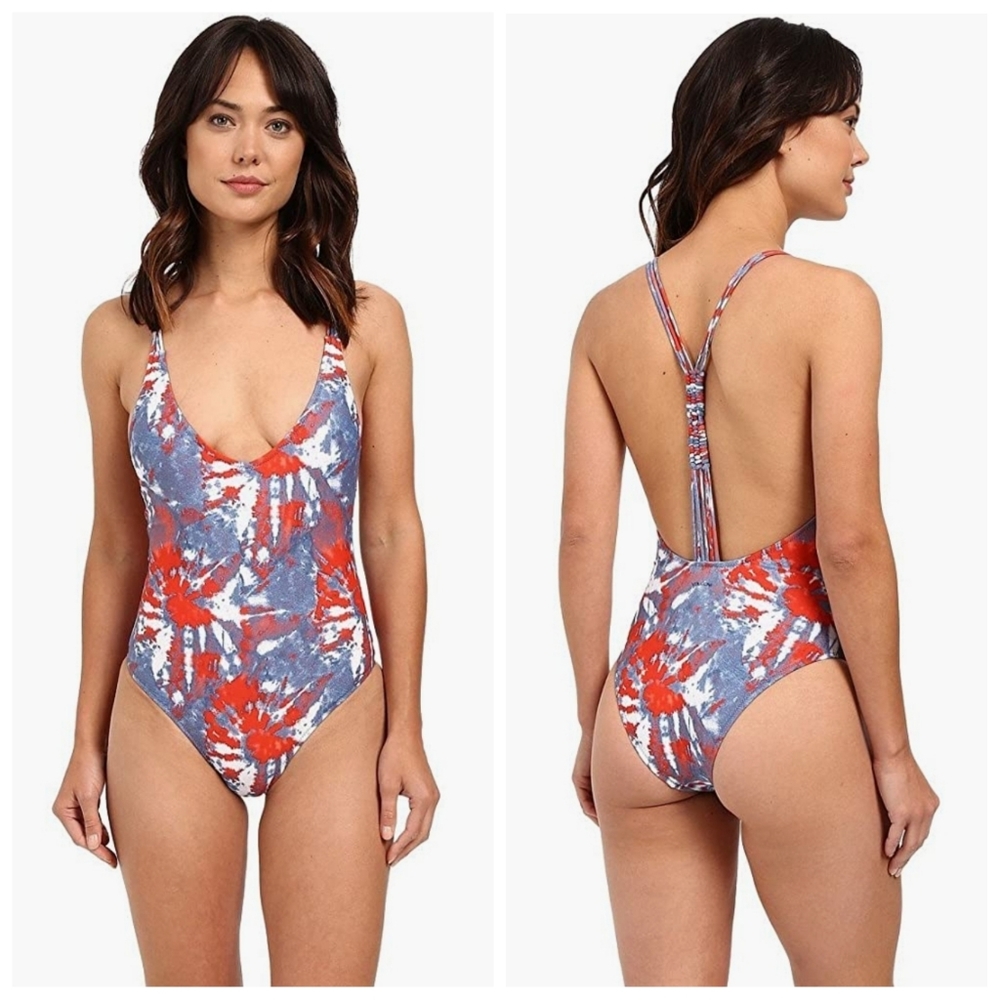 Volcom Liberty One Piece Swimsuit Tie Dye Patriotic USA Fireworks Fourth of July